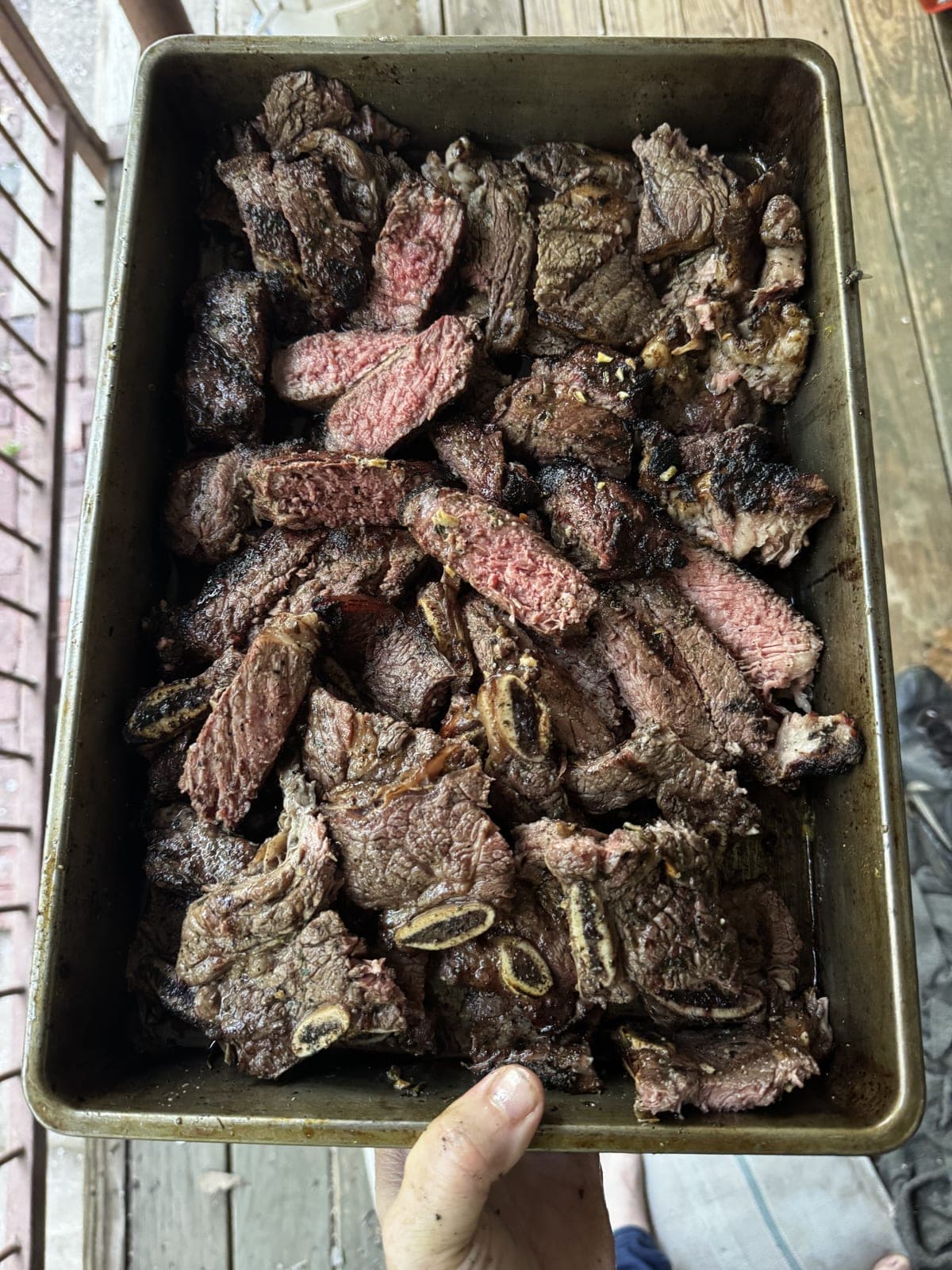 Chopped brisket tray ready to serve
